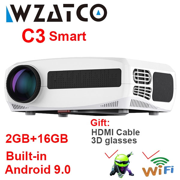 WZATCO C3 4D Keystone LED Projector 4K Android 10.0 WIFI 1920*1080P Proyector Home Theater 3D Media Video player Game Beamer