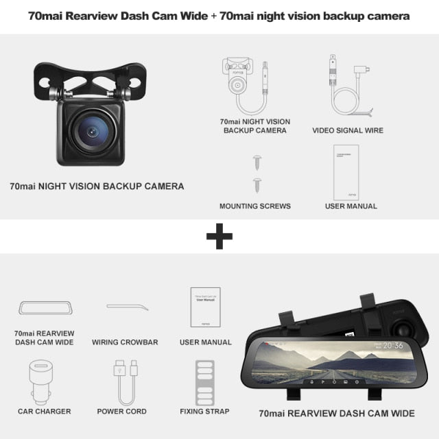 9.35 Inch Full Screen 70mai Rearview Dash Cam Wide 1080P Auto Cam 130FOV 70mai D07 Mirror Car Recorder Stream Media Car DVR