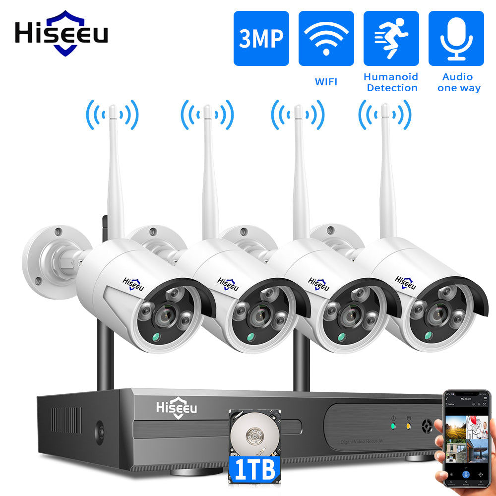 Hiseeu 8CH Wireless CCTV System 1536P 1080P NVR wifi Outdoor 3MP AI IP Camera Security System Video Surveillance LCD monitor Kit