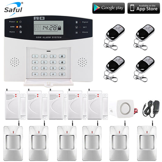 LCD Display Wireless GSM Alarm System Russian and English Spanish French voice SMS and Smoke Sensor Home Security Alarm System